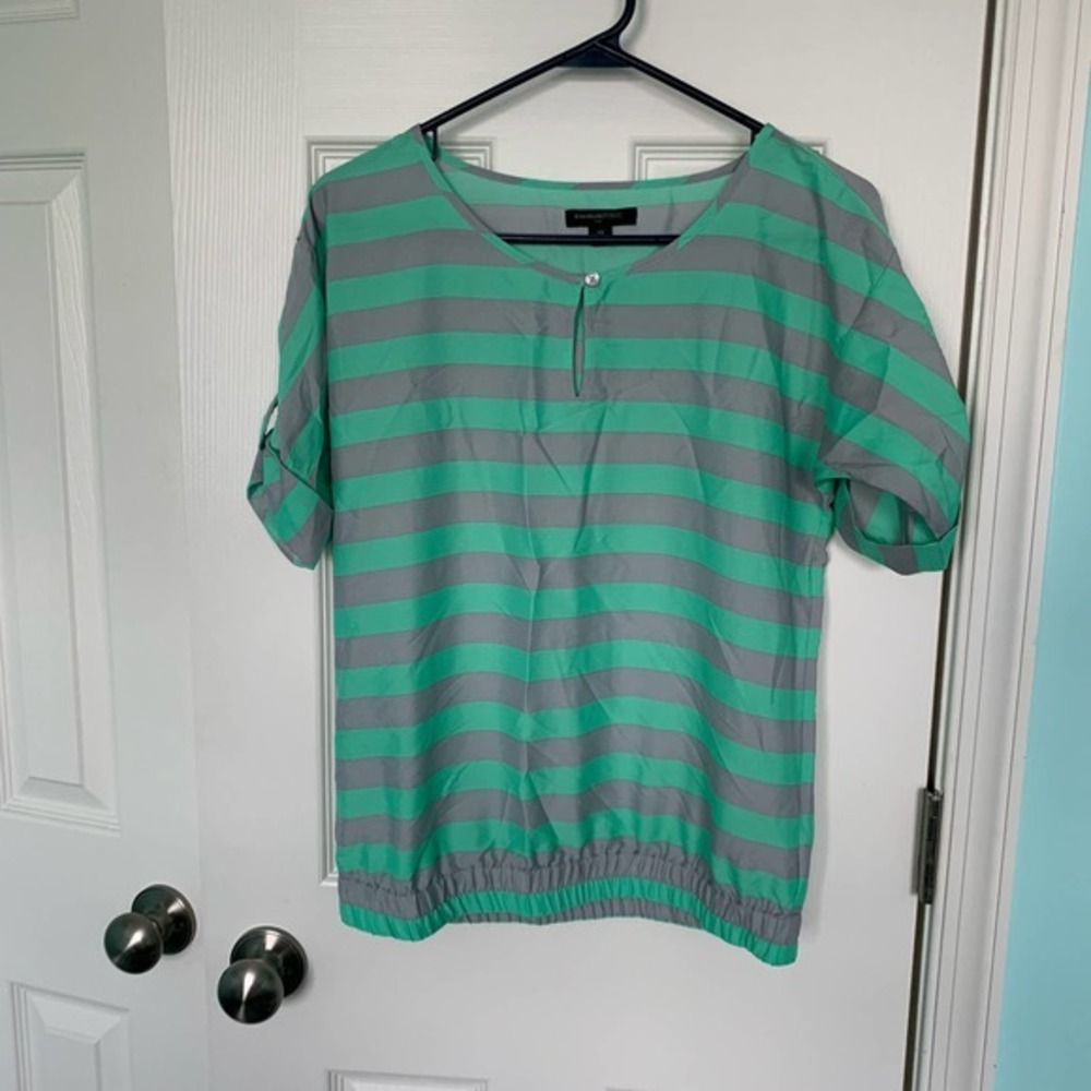 Banana Republic Scoop Neck Stripe Green Blouse Size XS